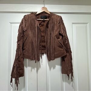 BCBGMaxAzria Brown Suede Fringe Jacket